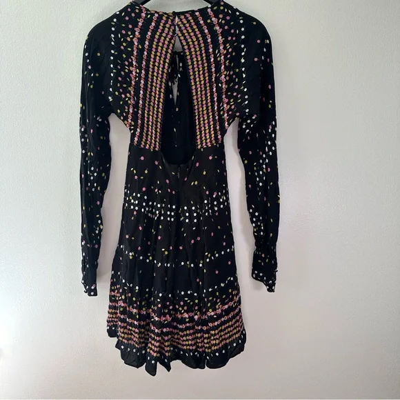 Free People Coryn Mini Dress Black Printed Open Back Long Sleeve Size 2 - Picture 14 of 15